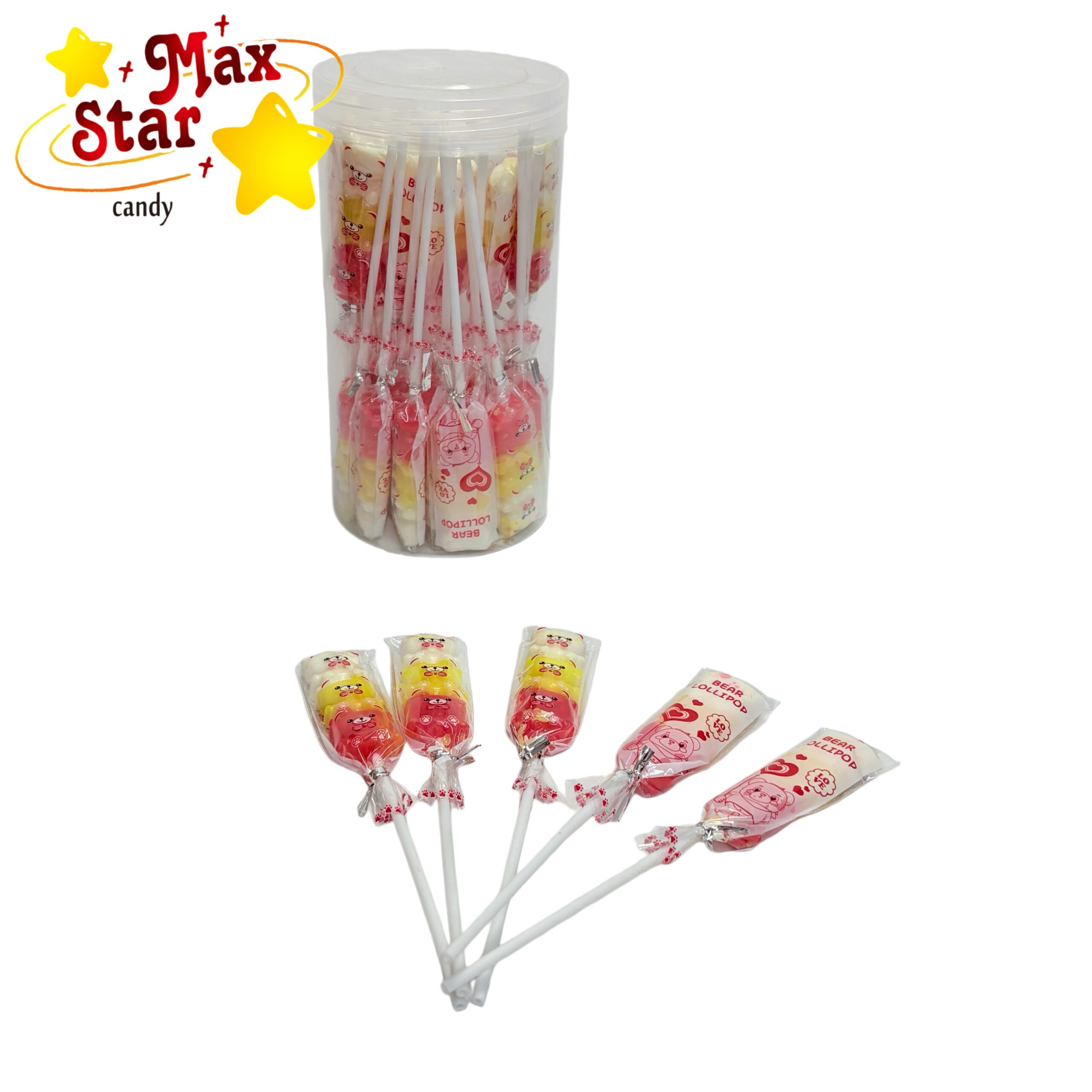 Sour long Strip Rainbow Bead Gummy Candy 5 Three Bears Shaped Pour Hard Candy Lollipop