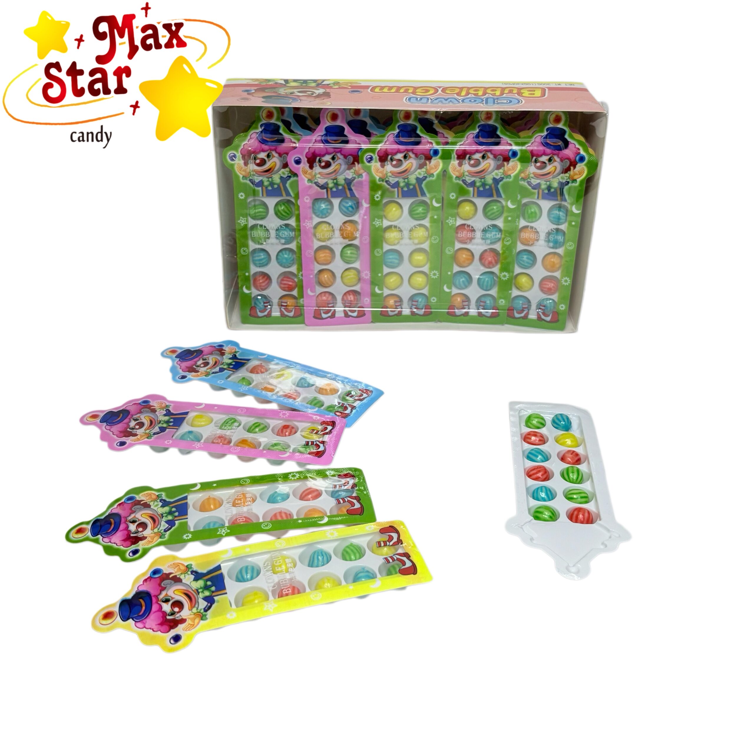 Пудра-конфетка 3 в 1 с CC-стиками и прессованной таблеткой 4 Блистерная упаковка жевательной резинки с клоунскими мотивами