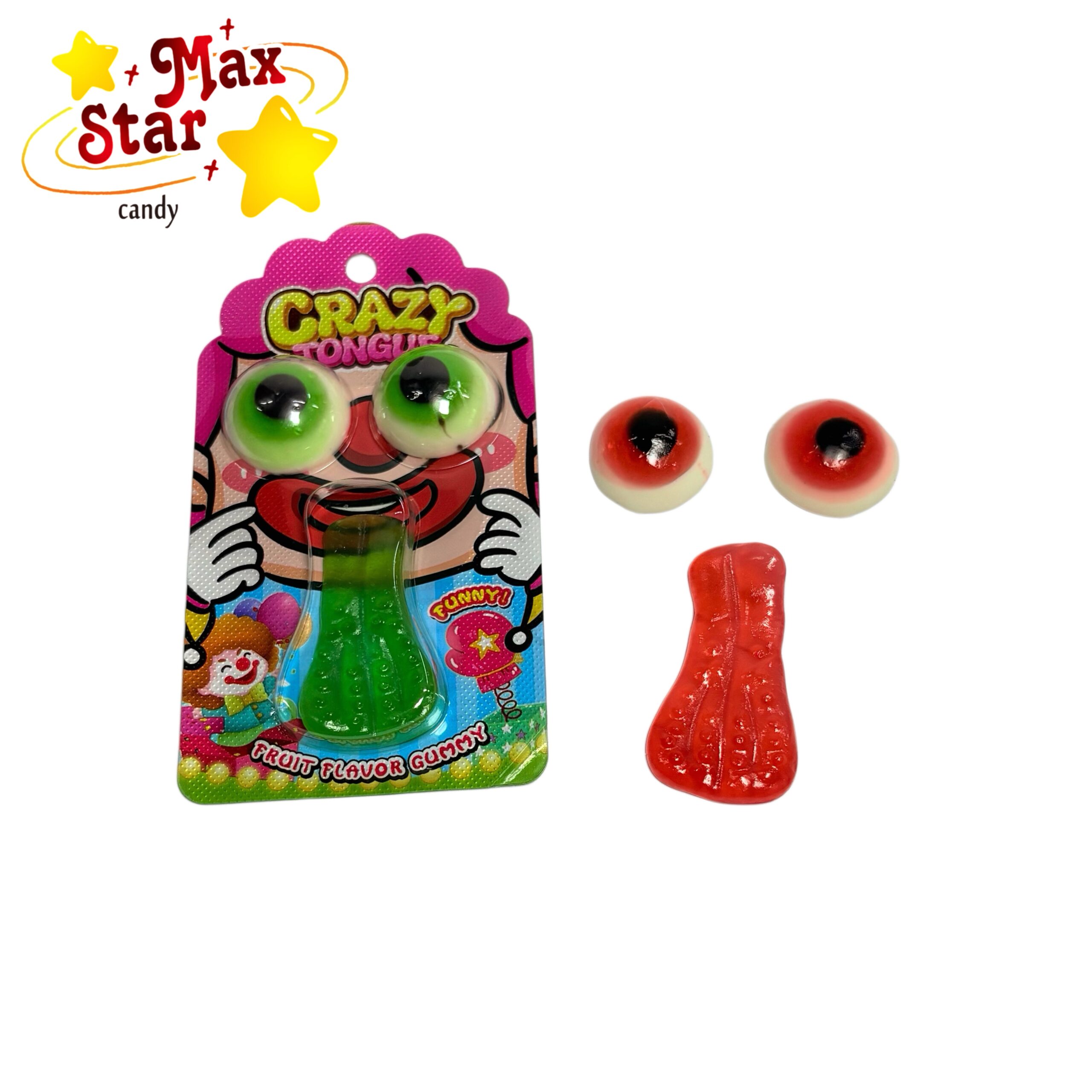 Chicle Halal Xilitol - Caja de 200 unidades 6 Gominolas con forma de boca y ojos de payaso loco