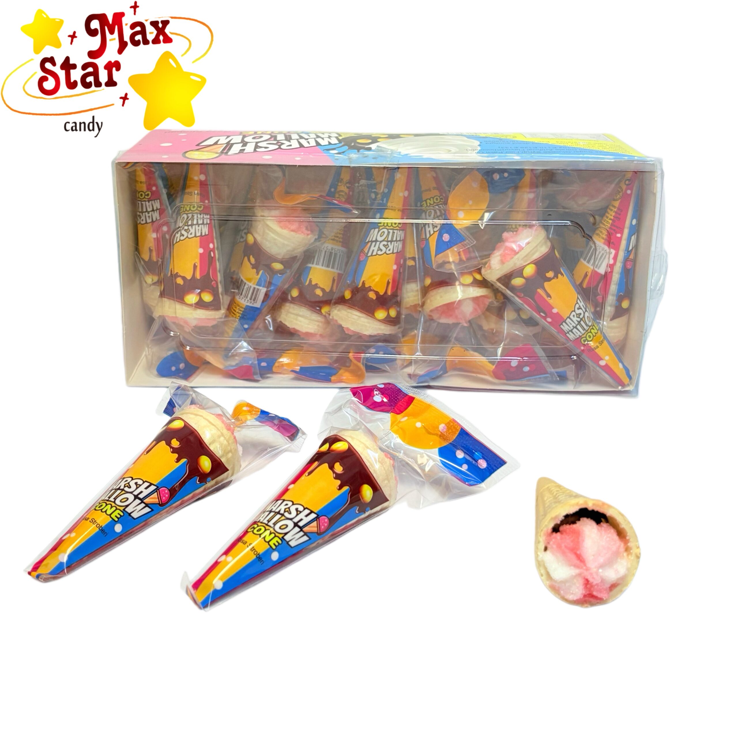 علبة حلوى الخطمي المحشوة المضحكة المكونة من 6 قطع 5 حلوى المارشميلو المخروطية المخروطية على شكل آيس كريم بالشوكولاتة