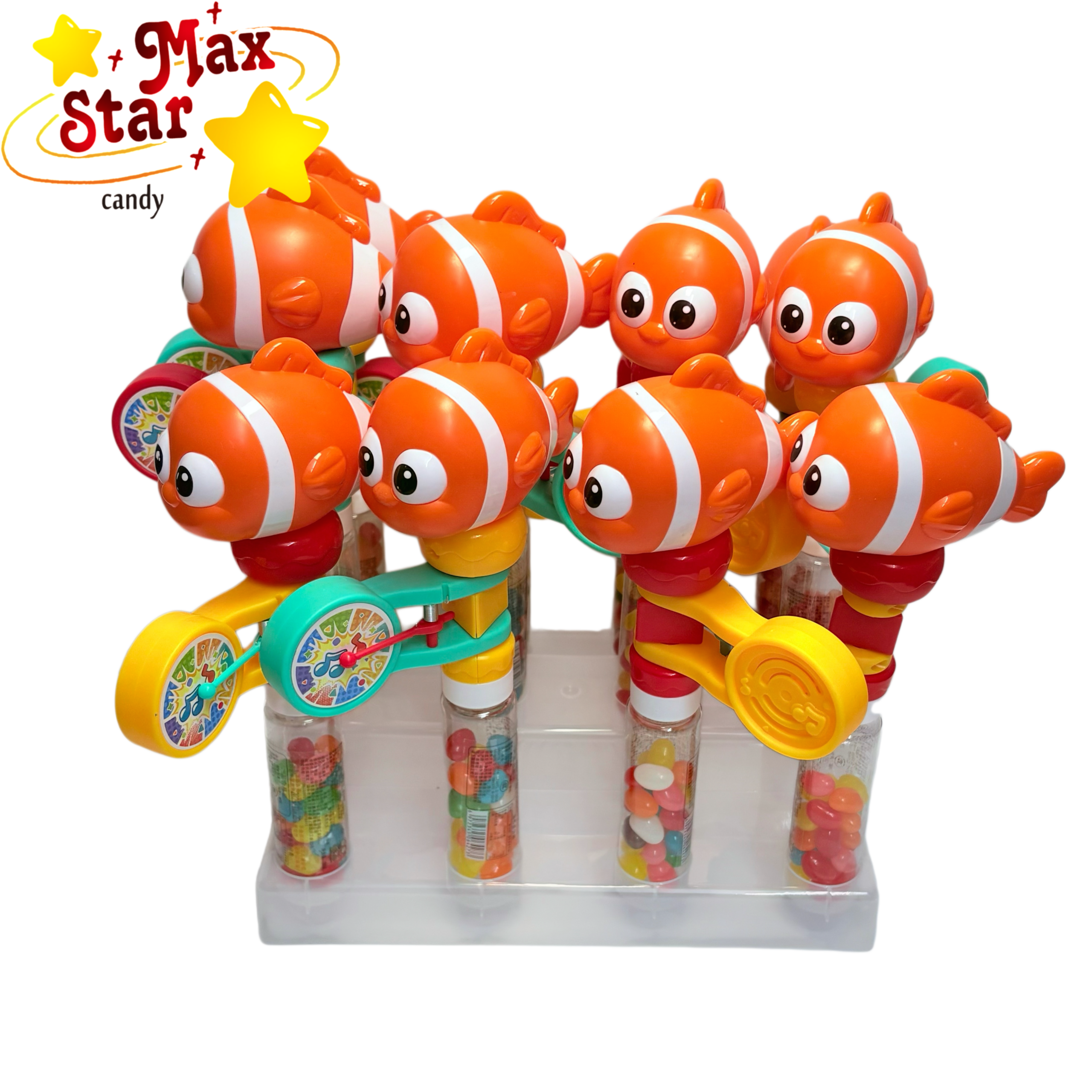 Palitos de caramelo CC Stick 4 sabores de fruta 5 Pez payaso de juguete Pop Stick con gominolas