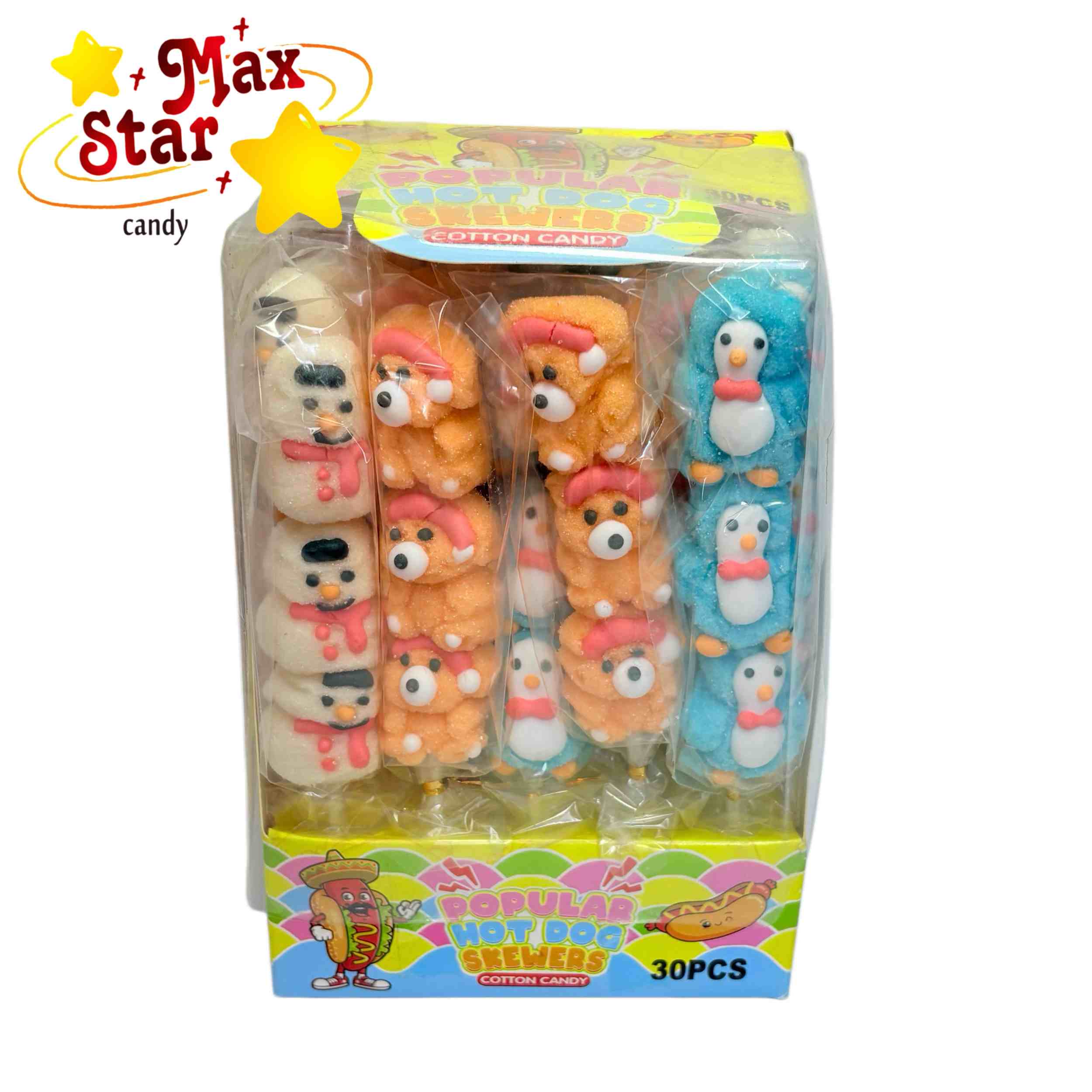 حلوى ناعمة على شكل قلب مع صخور مفرقعة 5 أسياخ مارشميلو البطريق ورجل الثلج اللطيفة