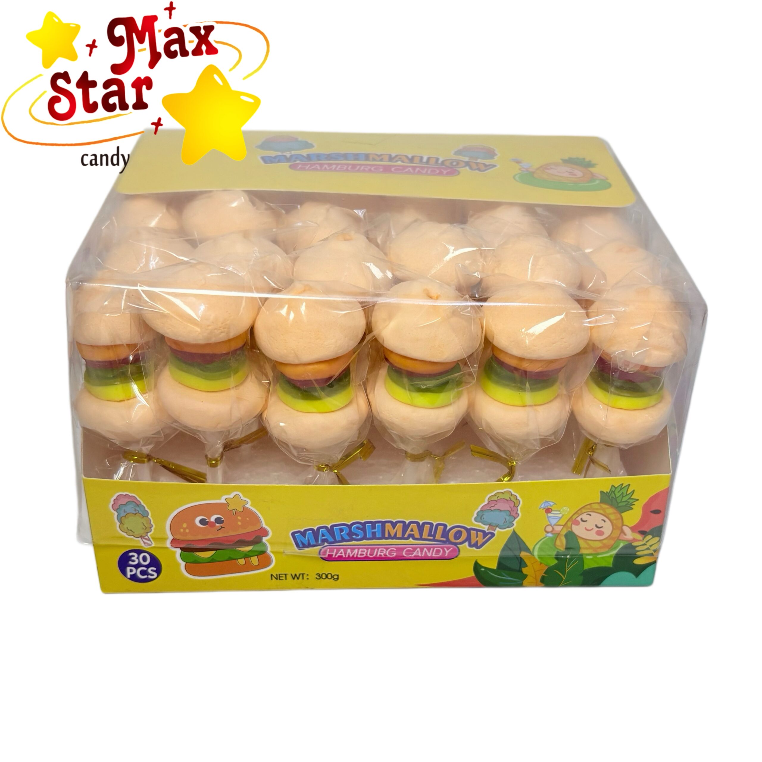 حلوى الحب على شكل قلب على شكل قلب بنكهة الفاكهة 6 مصاصة همبرغر مارشميلو بطبقات صمغية مبتكرة