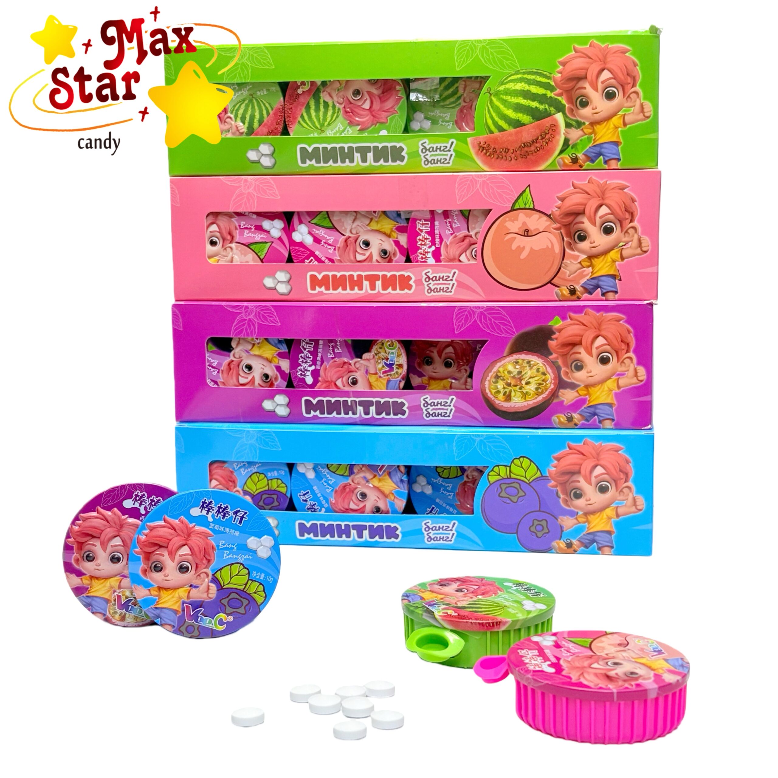 Crazy Fun Caramelos agridulces para tabletas 6 Caramelo prensado redondo con sabor a menta y frutas