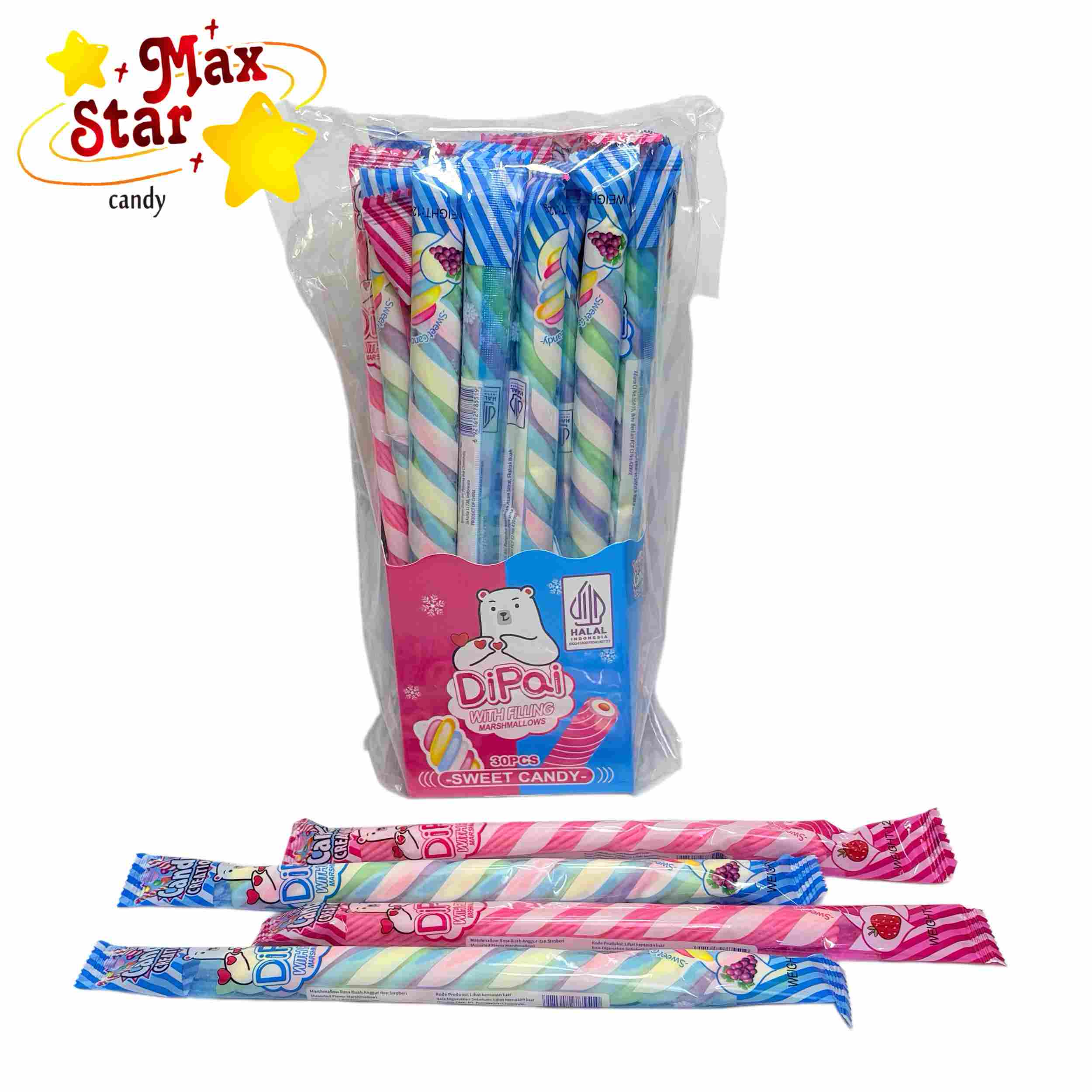 Piruleta de caramelo duro en forma de rosa 4 Palitos de malvavisco Twist de colores con relleno