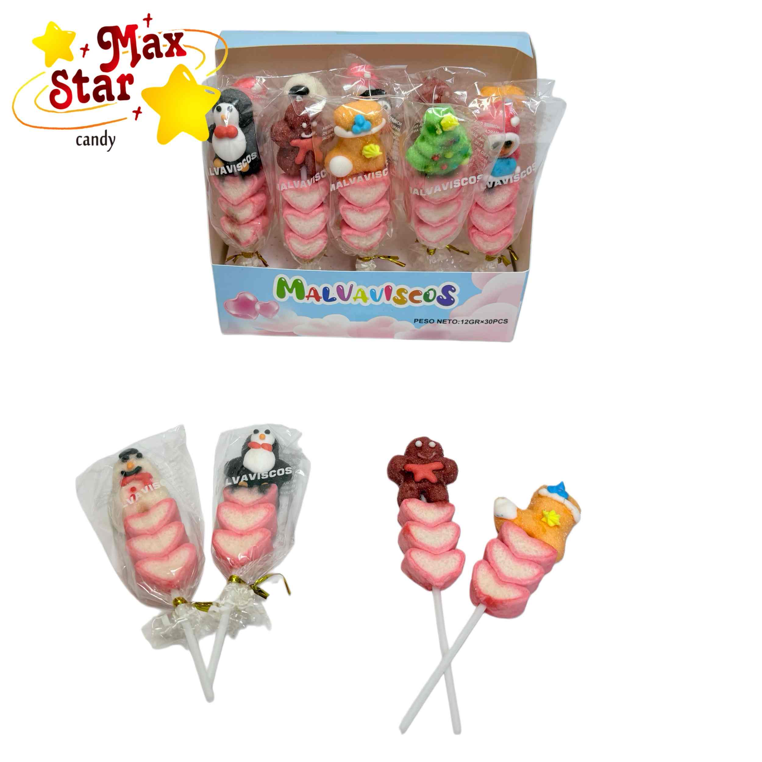Colorful Twist Marshmallow Sticks with Filling 4 Festive Animal Topped Marshmallow Skewers